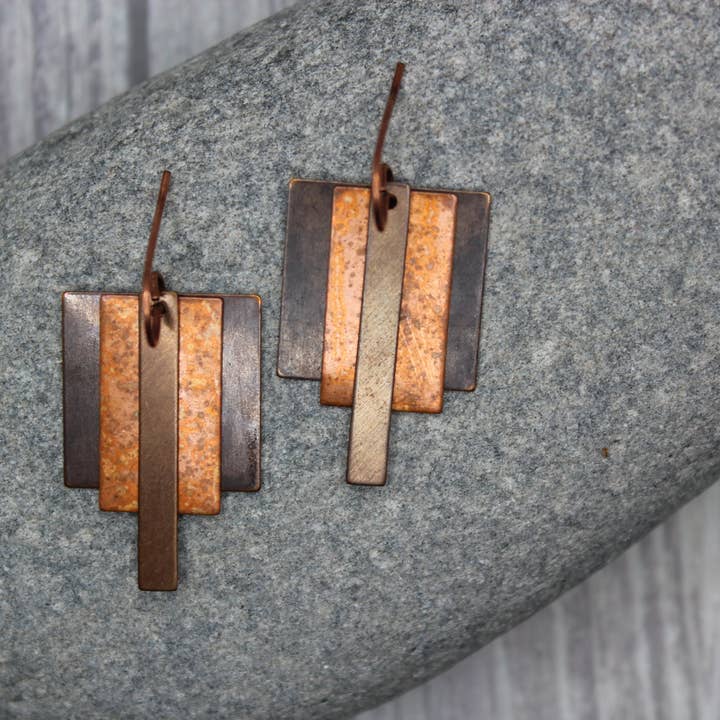 Harper House Studio - Wholesale Dangle Earrings - Art Deco Geometric Earrings – Copper & Bronze Mixed Metal1