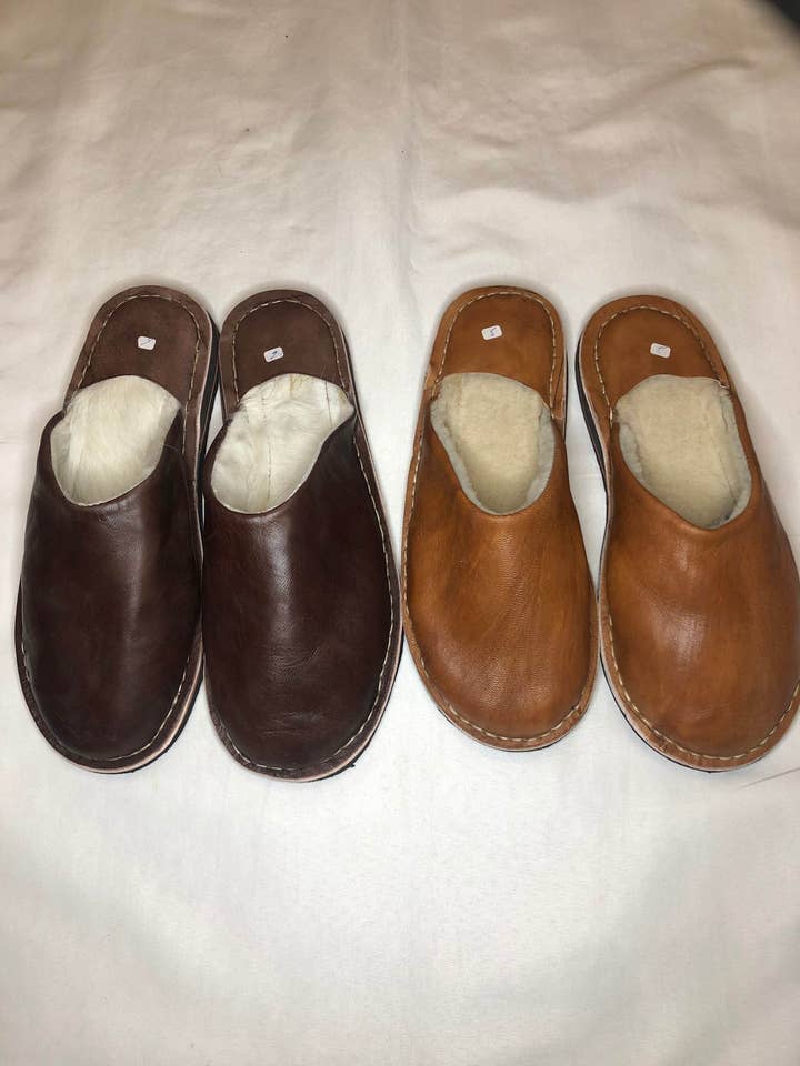 Men's Sheepskin Lined Moroccan Leather Slippers for wholesale by Marrakech Bazaar