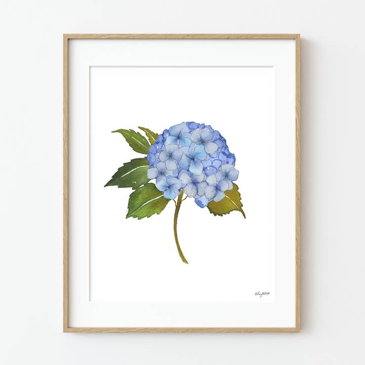 Blue Hydrangea Art Print, Floral Watercolor Wall Art for wholesale by KelseyMDesigns