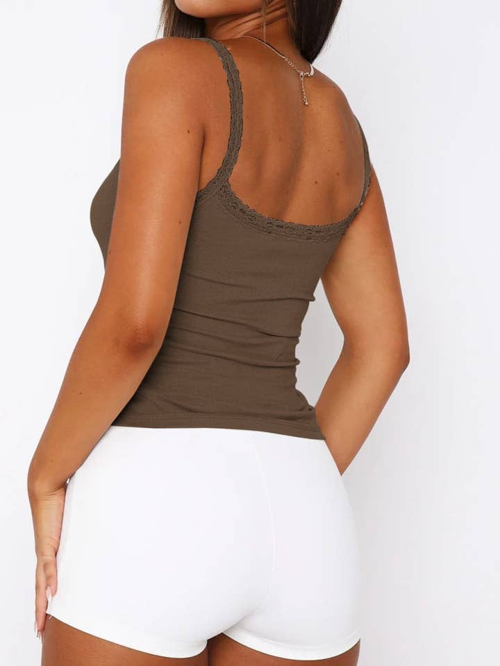 Rosa Clothing - Wholesale Camisole - Women's - Lace Spaghetti strap base tank top cami vest1