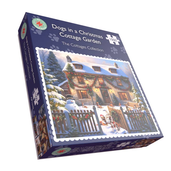 Puzzle de 1000 ou 500 pièces : Chiens dans un jardin de Noël pour la vente par All Jigsaw Puzzles