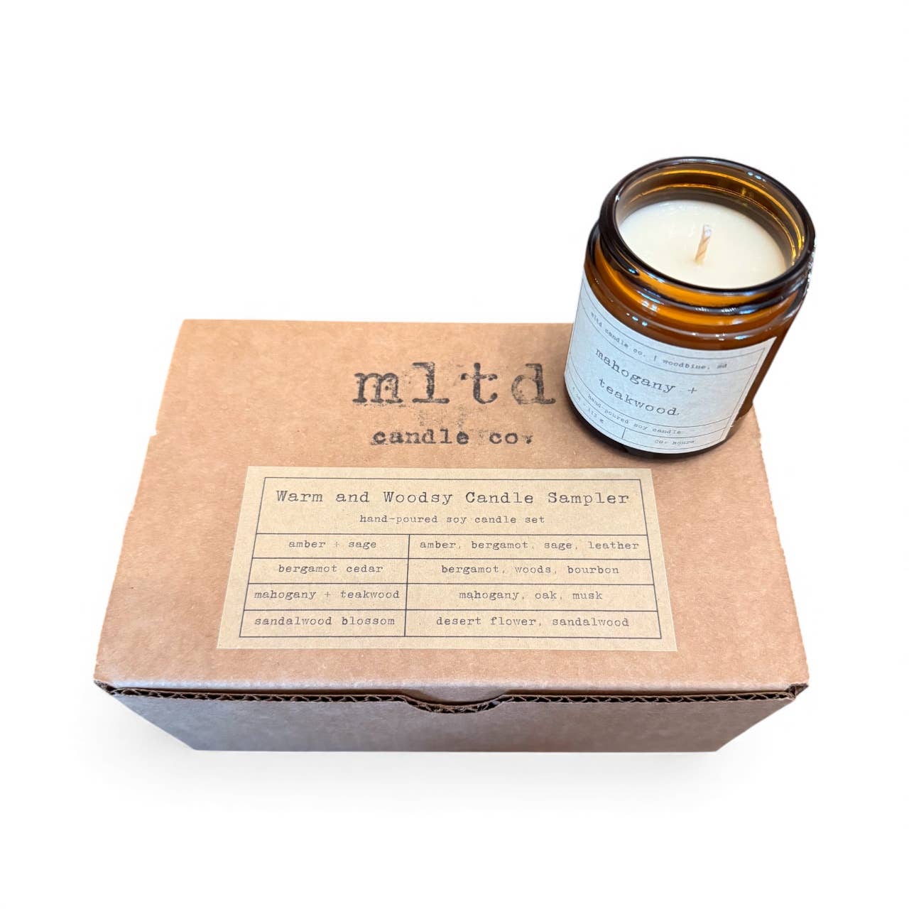 MLTD Candle Co. - Wholesale Jar/Filled Candle - Warm and Woodsy Candle Sampler Pack: Soy Candle Gift Set4
