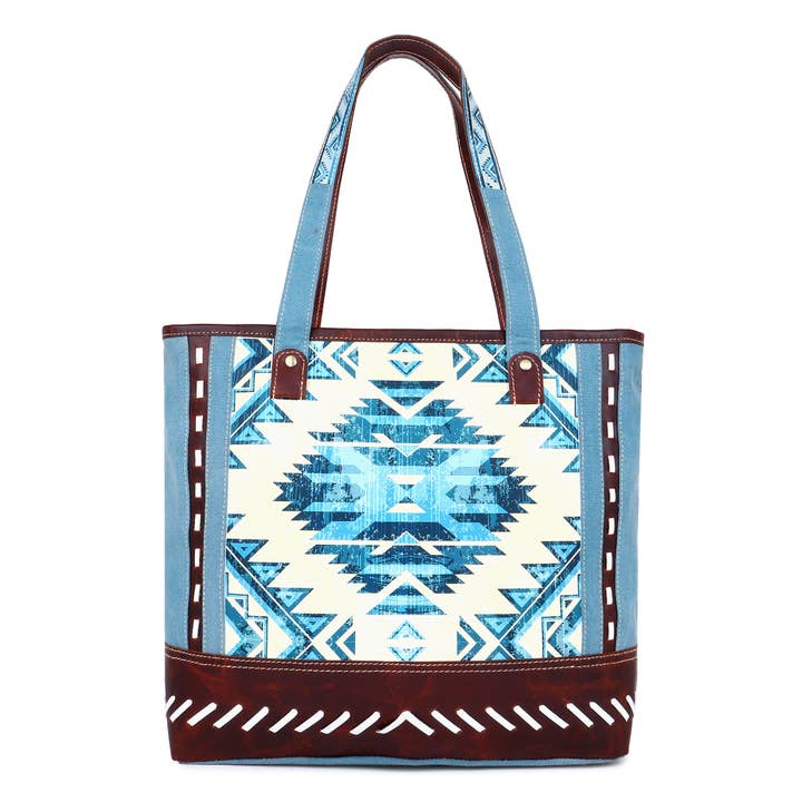 Canvas & Leather Women's Tote Bag - Blue for wholesale by Sixtease Bags USA