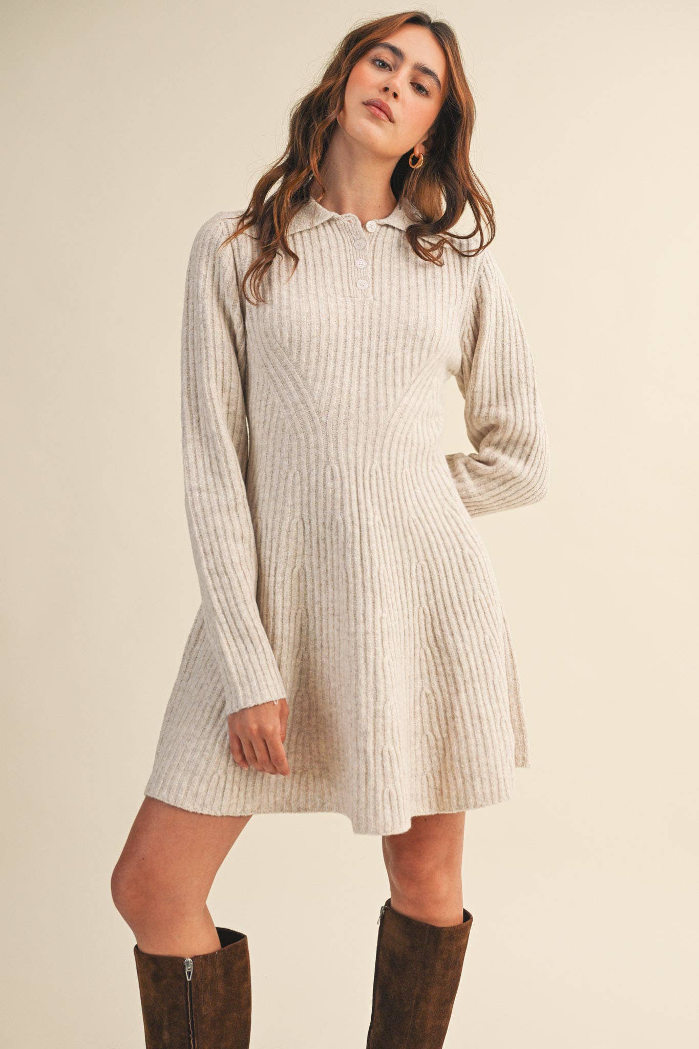&MERCI - Wholesale Dress - Women's - RIBBED SWEATER FLARED MINI DRESS MSW1096813