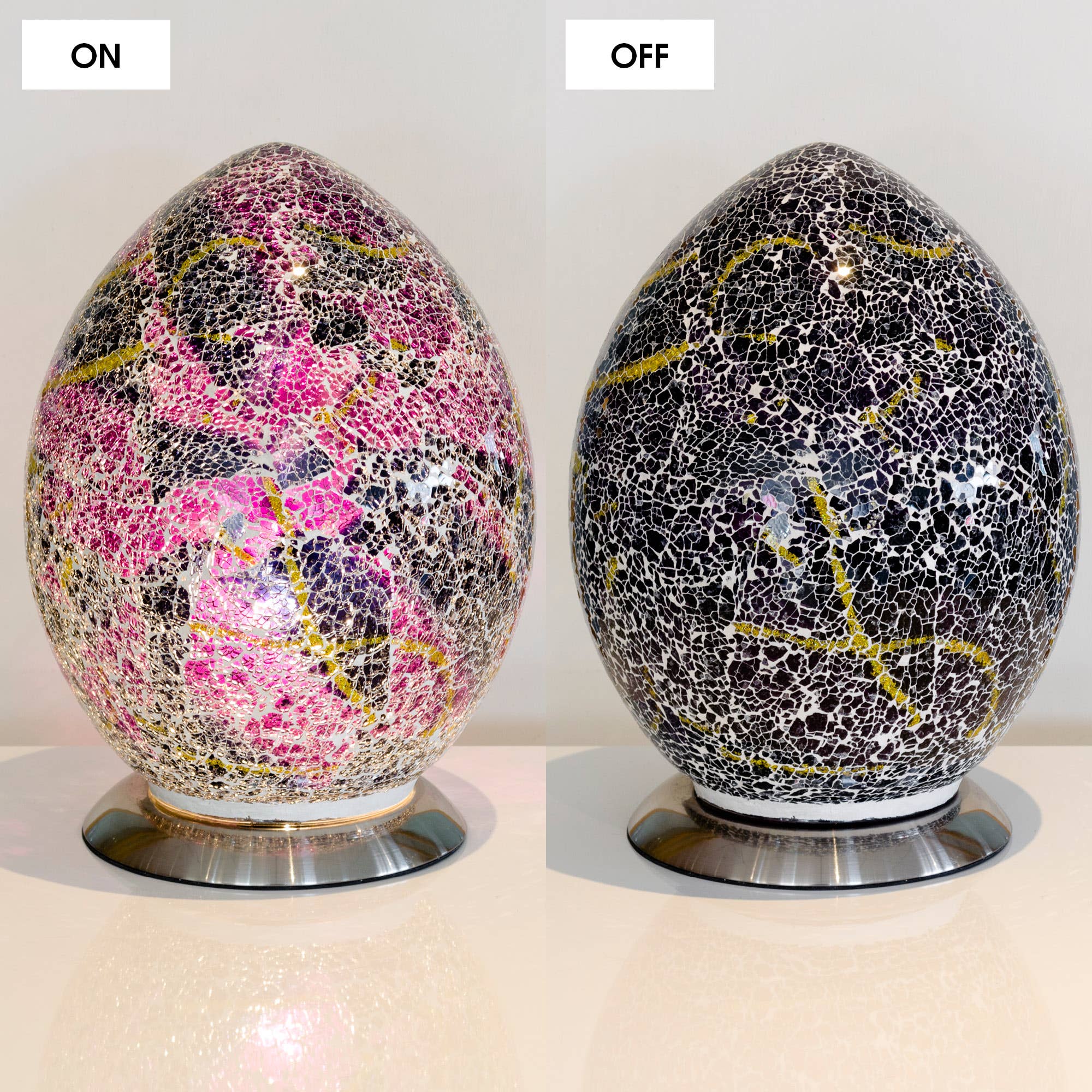 Febland - Vente Lampes d'appoint/de bureau - Lampe Œuf en Verre Mosaïque 30cm - Violet2