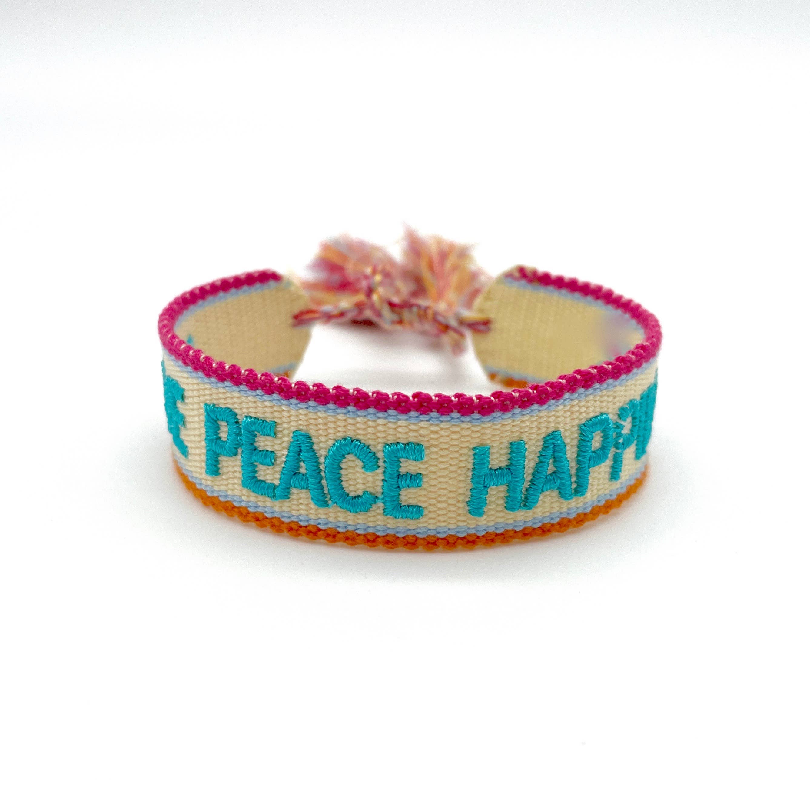 Parsley & Pepper - Wholesale Woven/Braided Bracelet - LOVE PEACE HAPPINESS statement bracelet woven, embroidered1