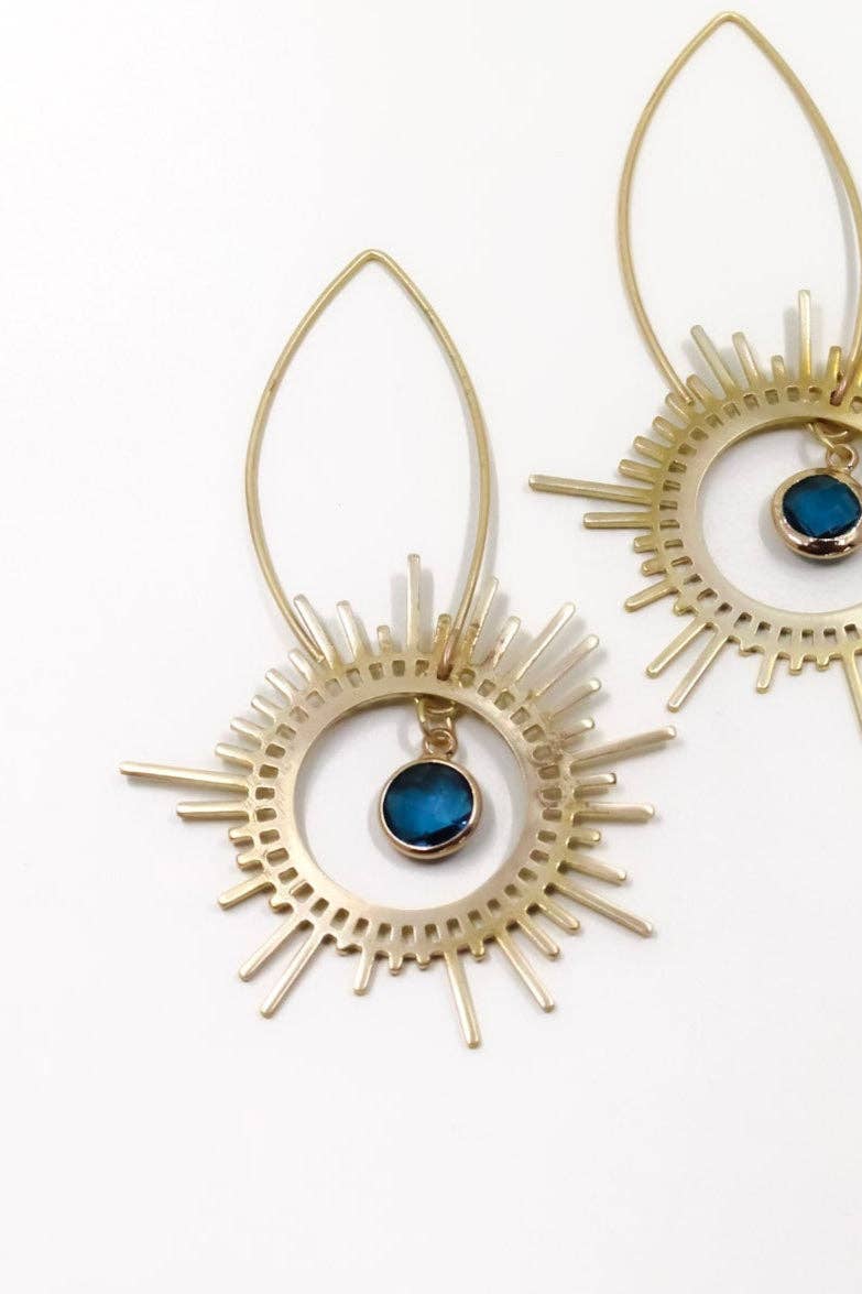 Moxie Collective (formerly Atonement Design) - Vendita all'ingrosso Orecchini pendenti - Orecchini Sunburst in ottone blu pavone2