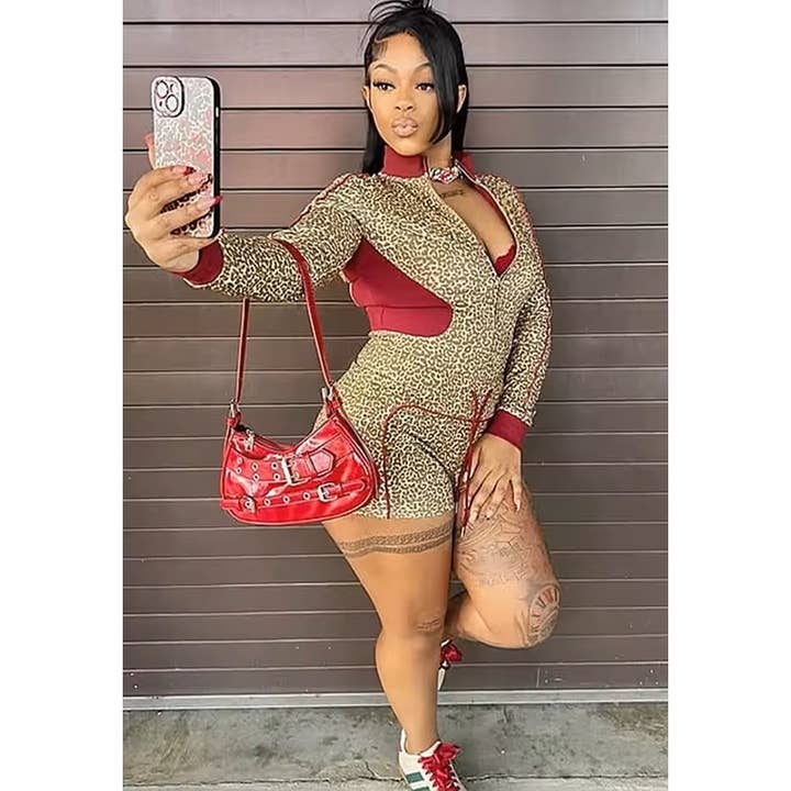 Leopard Contrast Jogger Set for wholesale by DORCAS