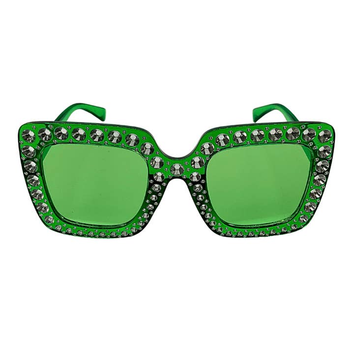 Green Square Frame Sunglasses with Rhinestones (Each) for wholesale by Plush Appeal LLC
