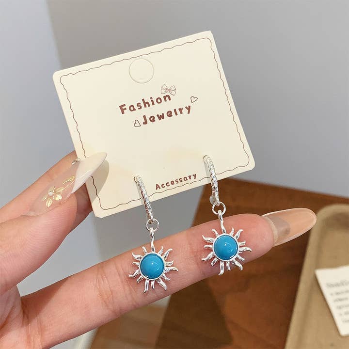 UNISHE - Wholesale Gauge/plug earrings - Vintage Sunflower Bohemian Silver Needle Earrings Set ZK37446