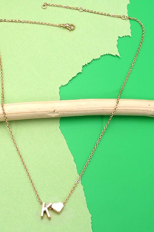 JOSSLYN by wall to wall - Wholesale Pendant/Charm Necklace - BRASS MONOGRAM INITIAL HEART CHARM NECKLACE | 80N1506