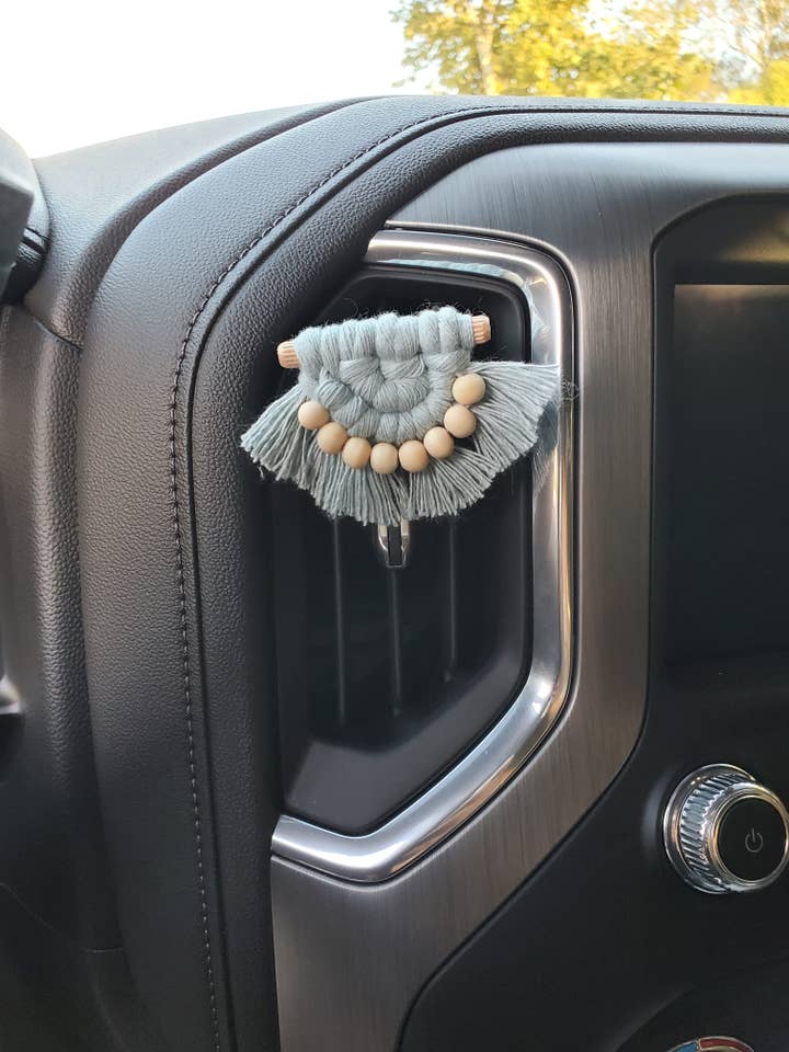 Macrame car vent & oil diffuser for wholesale by Lilly Bird Crochet