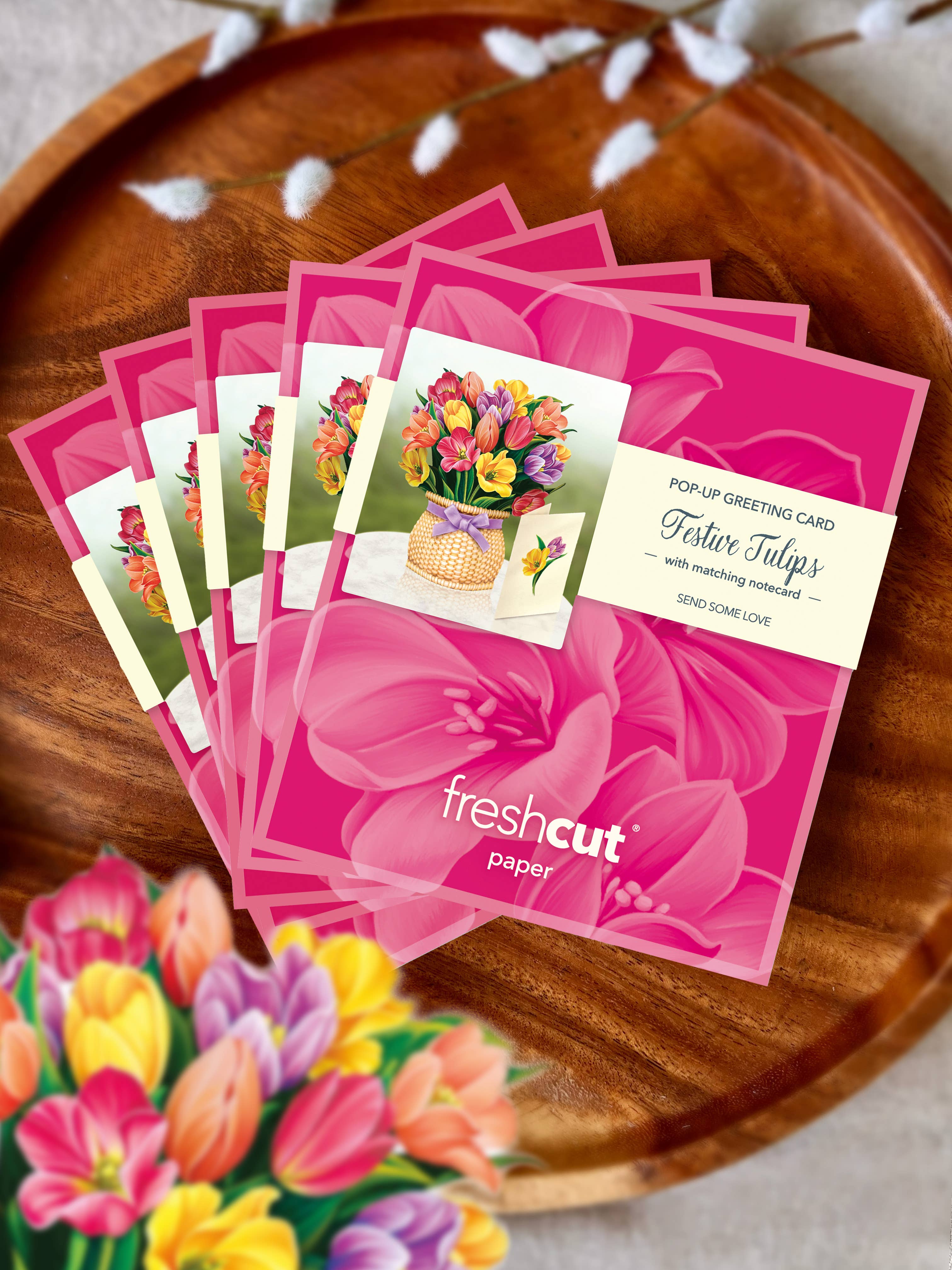 FreshCut Paper LLC – wholesale Vardagliga hälsningskort – Mini festliga tulpaner (10 popup-gratulationskort)4