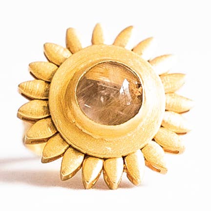 Rutiel kwarts zonnebloem spinnerring, kinetische daisy ring voor wholesale door idiliusjewelry