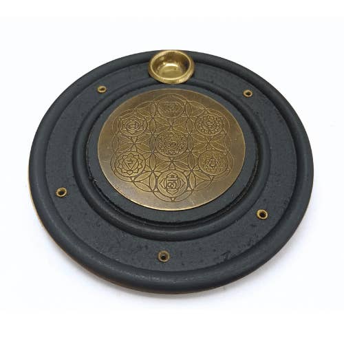 Quemador de Incienso de Madera de Mango 7 Chakras y Flor de la Vida 10 cm para venta al por mayor de Eastern Trading