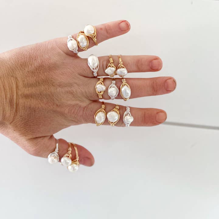 Elise Marie DeSigns - Wholesale Cocktail/Statement Ring - Pearl Wire Wrapped Ring | Freshwater Jewelry | Cultured