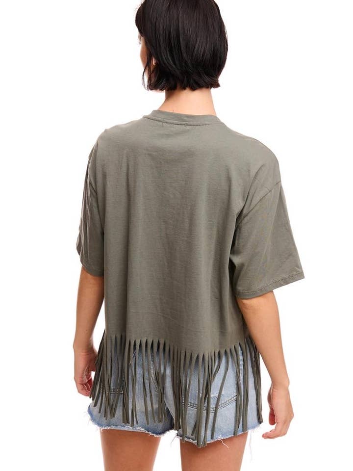 Zutter - Wholesale Screen Printed T-Shirt - Women's - Cowboy Take Me Away Graphic S/S Fringe Tee1