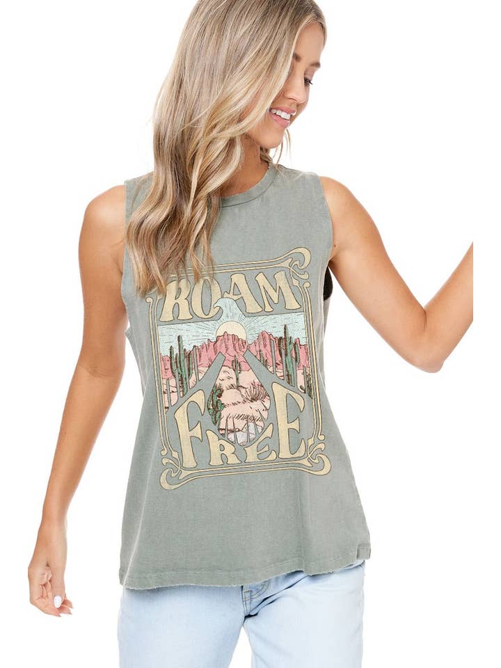 Zutter - Wholesale Tank Top - Women's - Roam Free Thunderbird Desert Graphic S/L Washed Tank