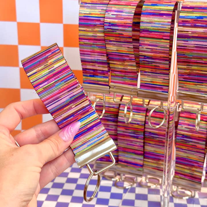 Large Striped Colorful Handmade Wristlet Key Fob Keychain for wholesale by Stickers+ X Ashley Bexar