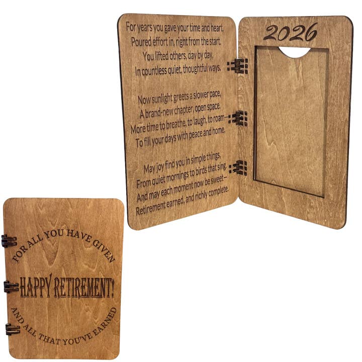 Retirement Wood Greeting Card 4x6 Picture Frame Keepsake for wholesale by Wooden Nose Gift Shop