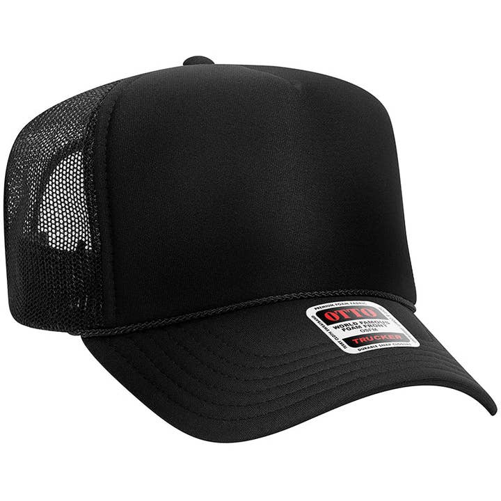 Wholesale Accessory Market - Wholesale Trucker Hat - Unisex - OTTO Black Foam Front High Crown Trucker Hat