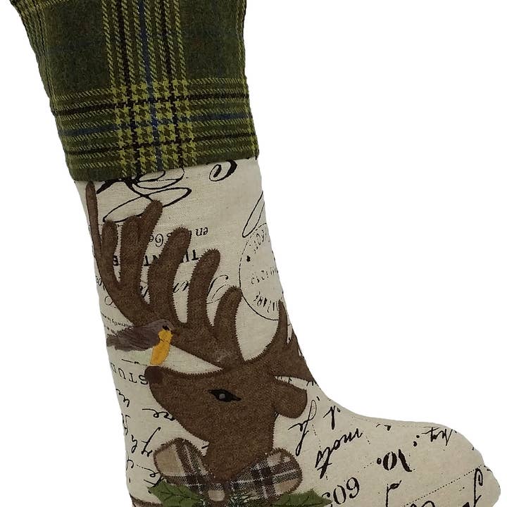 Reindeer With Applique Suede Collection Christmas Stocking for wholesale by Xia Home Fashions & Manor Luxe