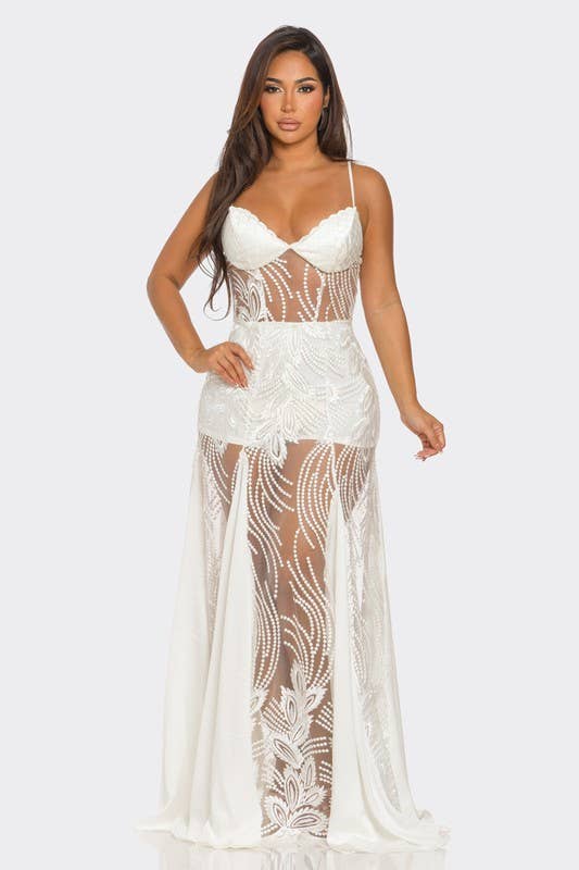 BANJUL - Venta al por mayor Vestido - Mujer - Vestido largo con escote de tubo y encaje hueco translúcido BD446602