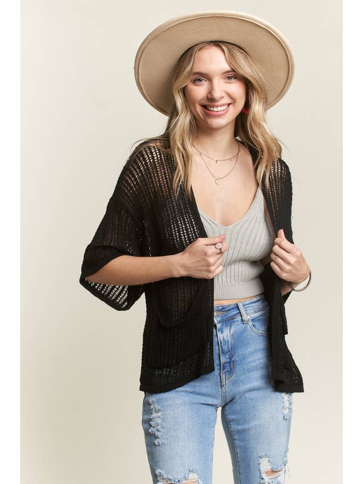 Madelyn - Wholesale Cardigan - Women's - LEJ2144 - FISHNET KNIT SHORT SLEEVE CARDIGAN