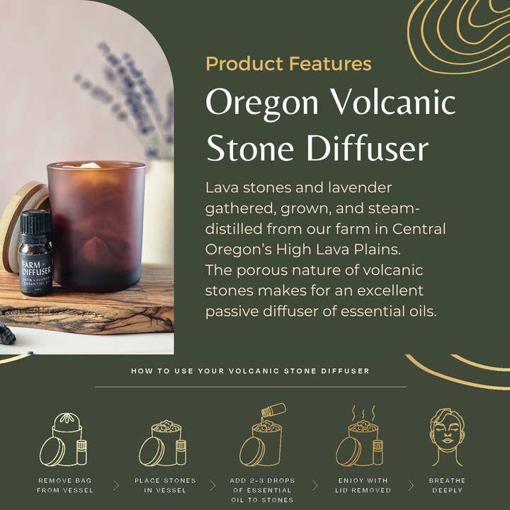 Farm to Diffuser Lava Rock Diffuser Lavender Essential Oil - Wholesale Essential Oil - Volcanic Stone Passive Diffuser with Lavender Essential Oil
