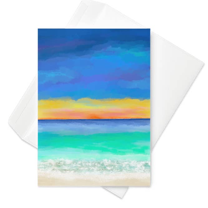 Un magnifique coucher de soleil - Carte de vœux inspirée des Caraïbes, 5x7 pour la vente par Kelly Beyer Art Cards & Prints