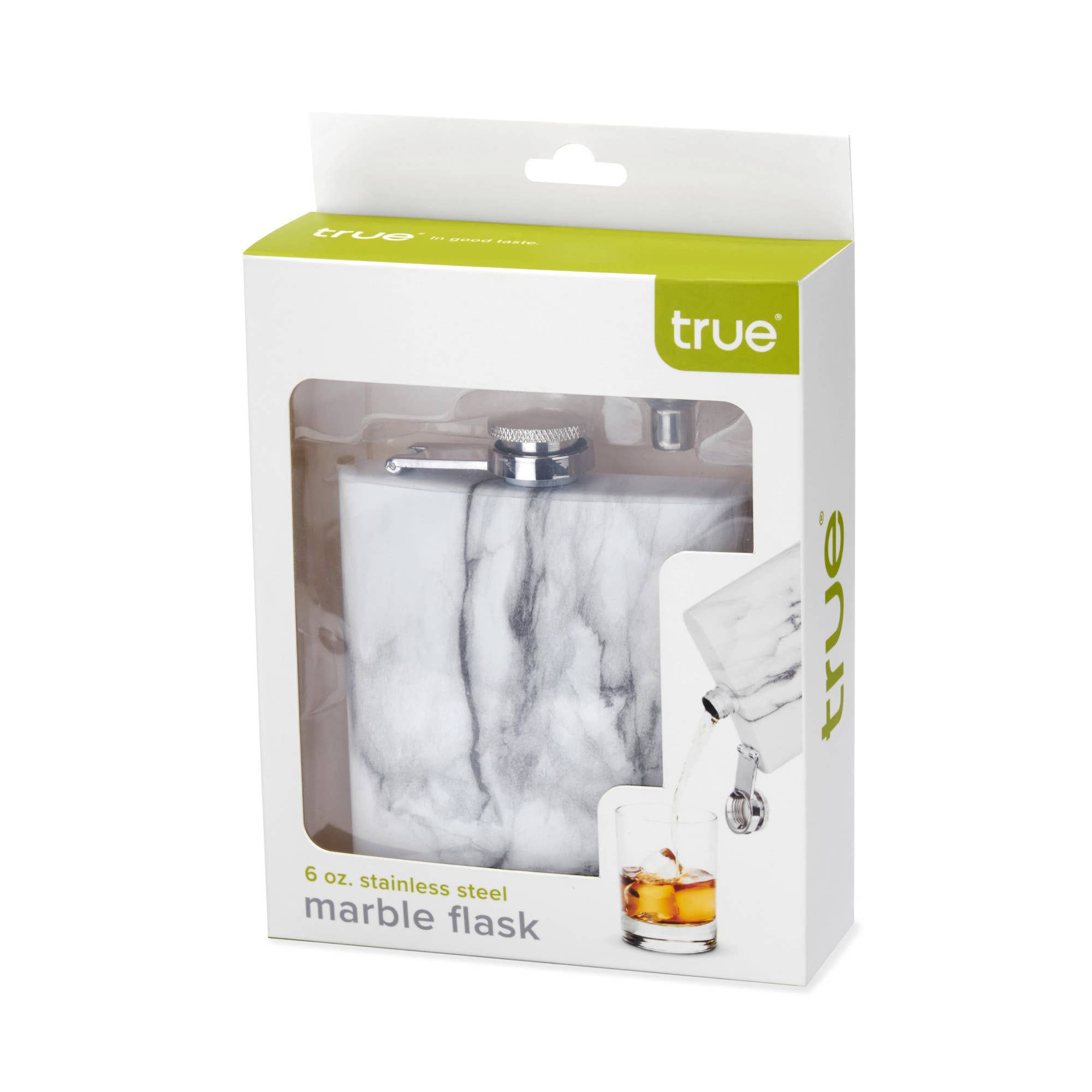 TRUE - Wholesale Flask - Marble Finish Stainless Steel Liquor Flask w Filling Funnel1