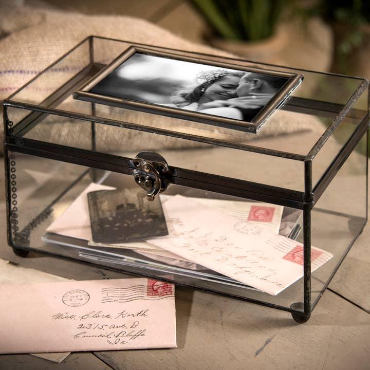 J Devlin Glass Art & Bert Anderson Collection - Wholesale Decorative Box - Large Glass Box Photo Display Case Keepsake Memory Box 603