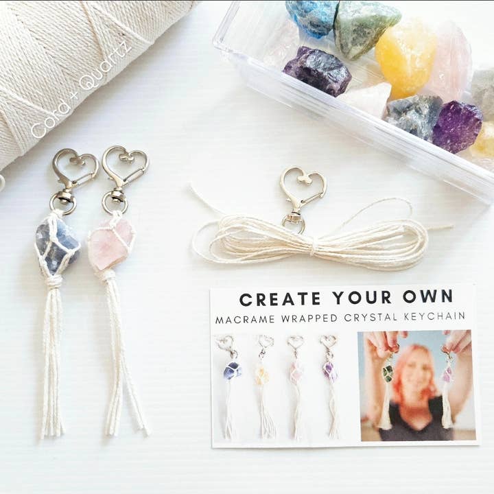 Cord + Quartz - Wholesale DIY Craft Kit - Macrame wrapped crystal keychain DIY craft kit.