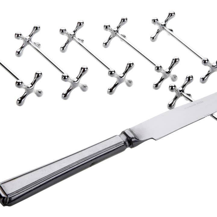 Queen Anne 6 Pce Knife Rest (Each rest 1"h x 2 3/4"l English Silver Plate (Tarnish Resistant). SKU #: 0/886. for wholesale by Corbell Silver