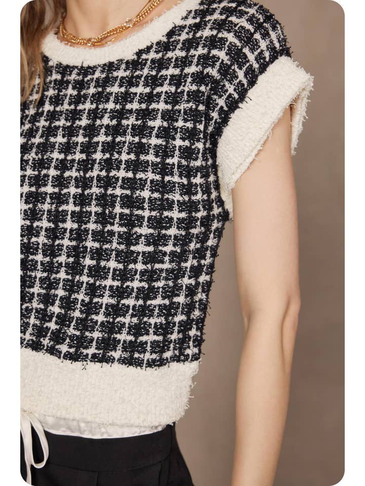 Strut & Bolt - Wholesale Blouse - Women's - Sleeveless Check Tweed Knit Sweater Top2