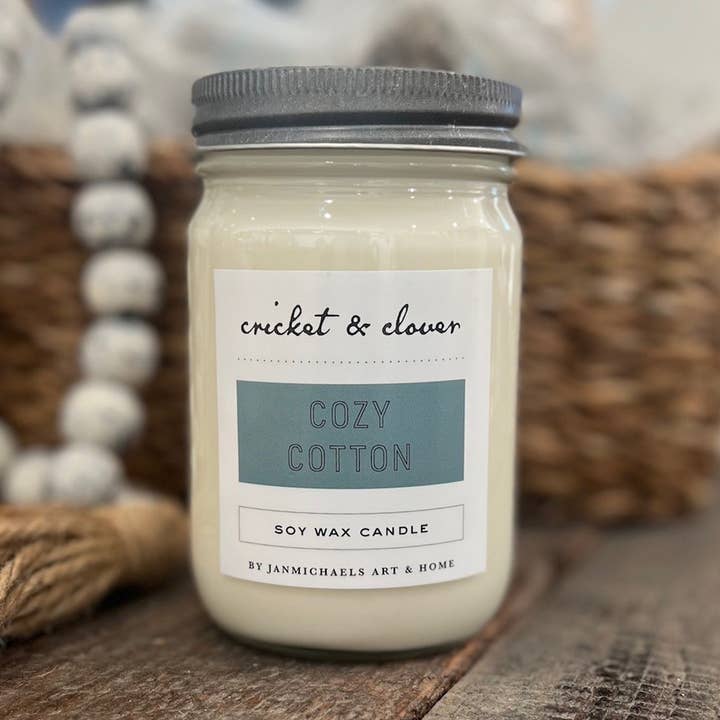 Cozy Cotton Soy Mason Jar Candle for wholesale by JanMichaels Art & Home