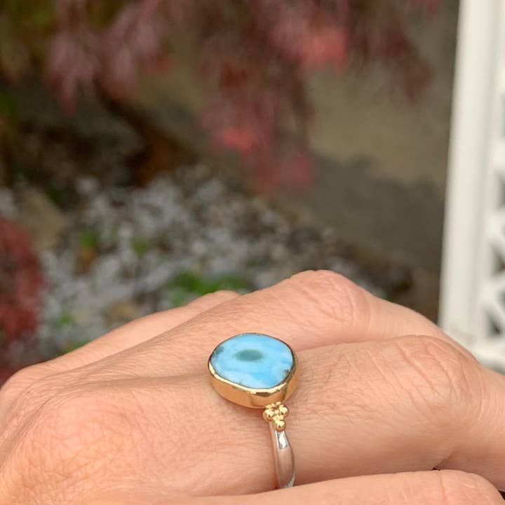 Emily Amey Jewelry - Wholesale Cocktail/Statement Ring - Larimar ring in 14k yellow gold and sterling silver