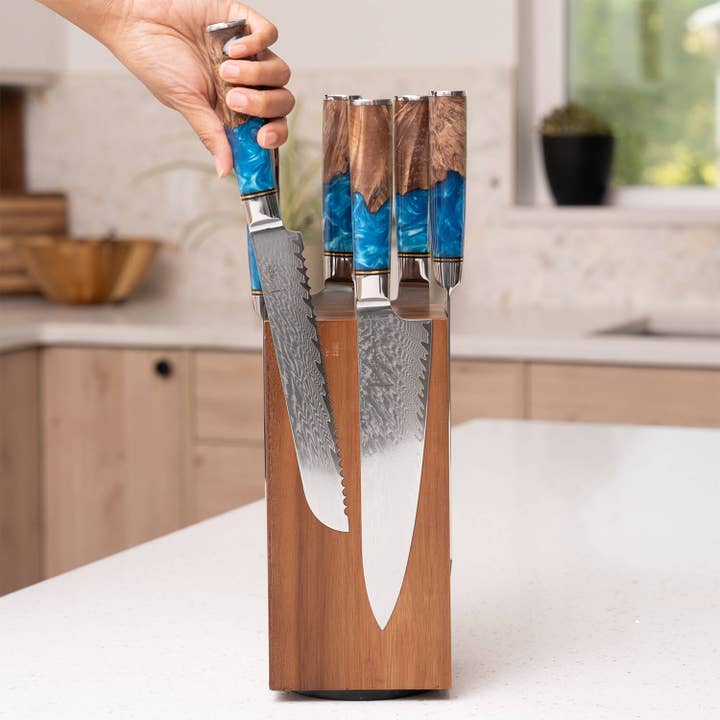 Senken Knives - Wholesale Knife Block - Acacia Hardwood Rotating Magnetic Knife Block