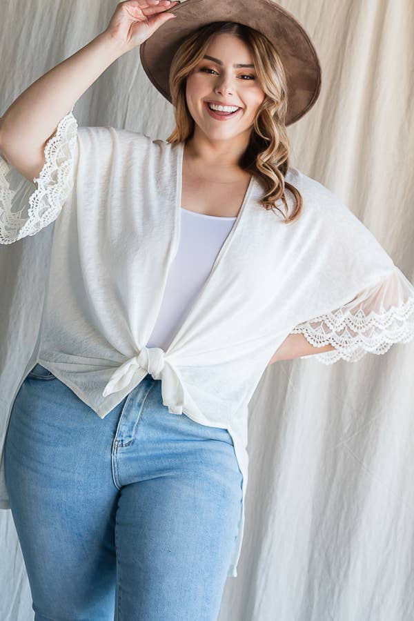 7th Ray – Engroshandel Cardigan - Dame – [PLUS SIZE] Cardigan til kvinder med blondeærmer til hverdagsbrug T4485XL20