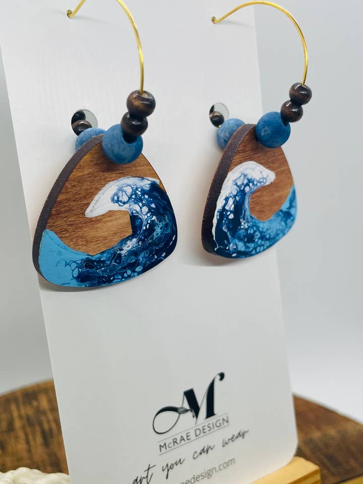 The Wave - Hoop Hand Painted Wooden Earrings for wholesale by McRae Design