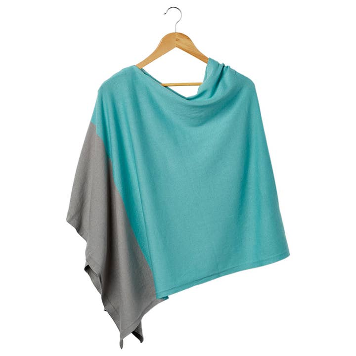 Aqua & Gray Colorblock Cotton Poncho for wholesale by Hadley Wren