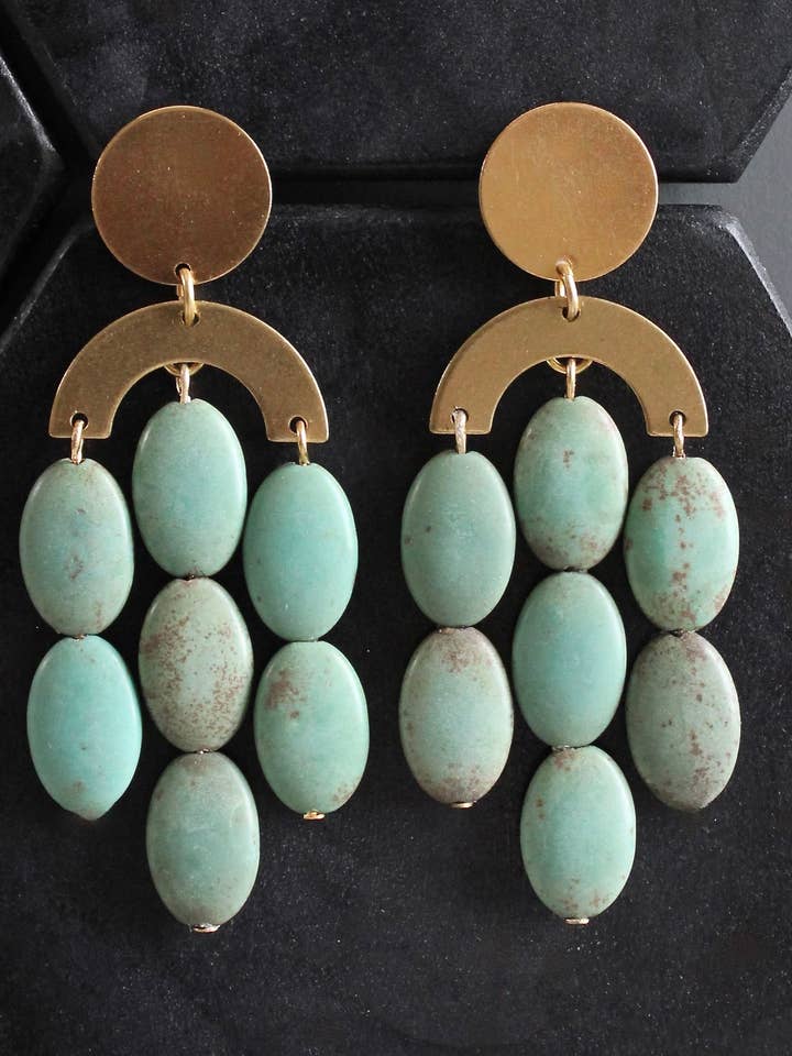 MLNE29 Turquoise statement Artdeco post earrings for wholesale by David Aubrey Jewelry