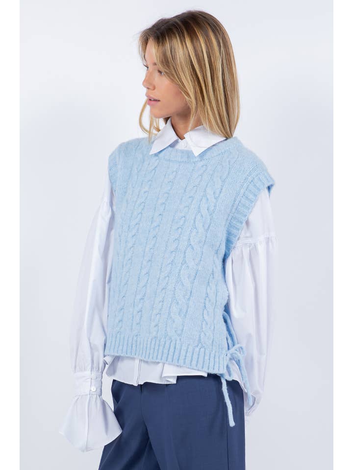 Blue TIE DETAIL VEST for wholesale on Faire2