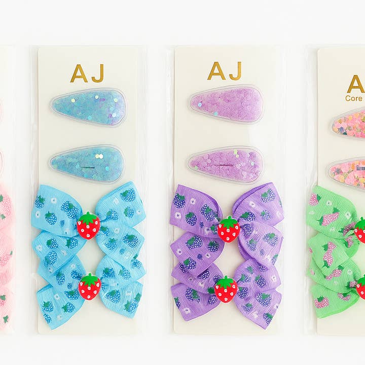 Majestic Wholesale - Wholesale Hair bow – Kids - Strawberry Hair Bow & Glitter Clip Set – 12CT Assorted Color