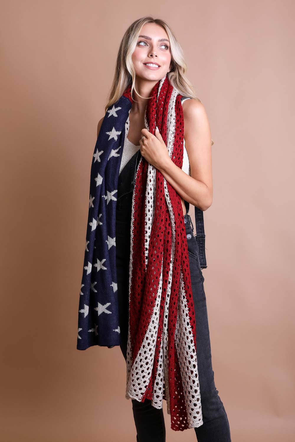Leto Accessories - Wholesale Scarf - Women's - Netted Oversized American Flag Knit Blanket Scarf 🇺🇸2