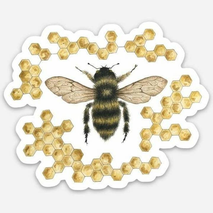 Bumble Bee & Honeycomb Sticker for wholesale by Jess Vartanian Illustration & Design