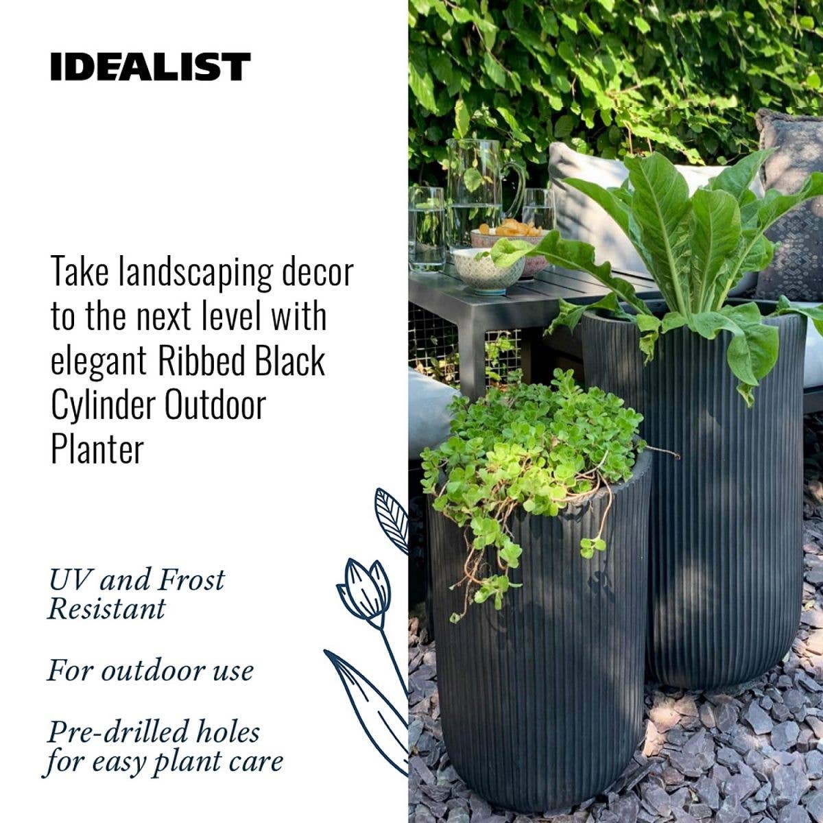 Black IDEALIST Ribbed Cilinder Outdoor Planter for wholesale on Faire3