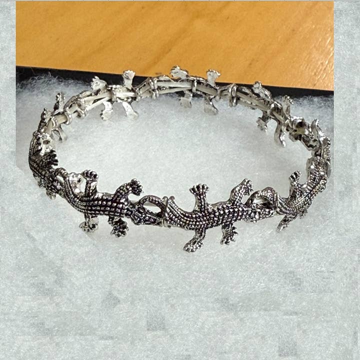 FR6288 Burnished Silver Crocodile Metal Stretch Bracelet for wholesale by 0011 PREMIERE
