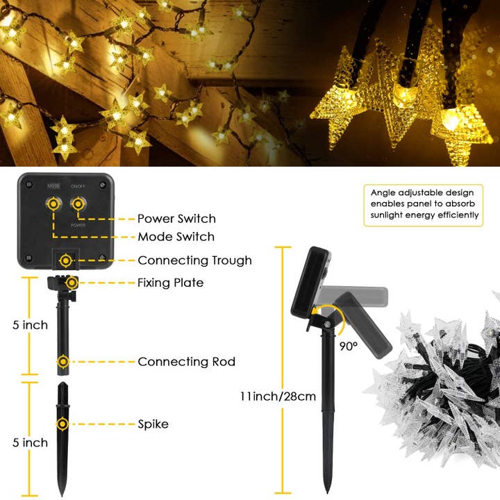 Perfect Holiday - Wholesale String Lights - 100 LED 32ft Solar String Light - Star - Warm White9