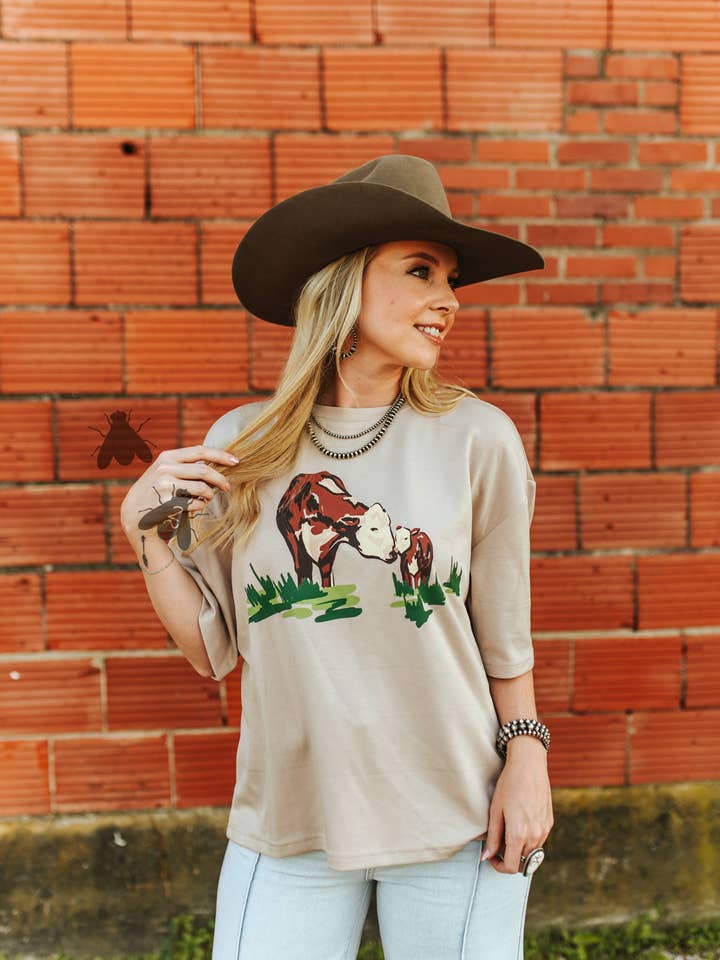 2 Fly Co - Wholesale Screen Printed T-Shirt - Women's - CATTLE HAVEN TEE *DUSTY3